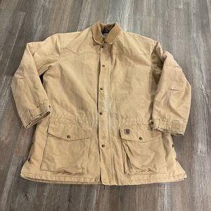 Vintage Carharrt C52 men chore plaid blanket lined khaki ranch coat jacket